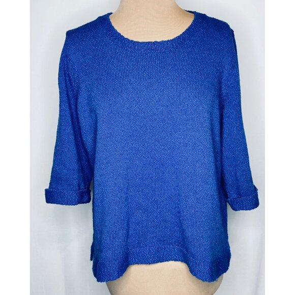 J. Jill Womens XL Petite Blue Textured 3/4-sleeve Pullover Sweater - Picture 1 of 11